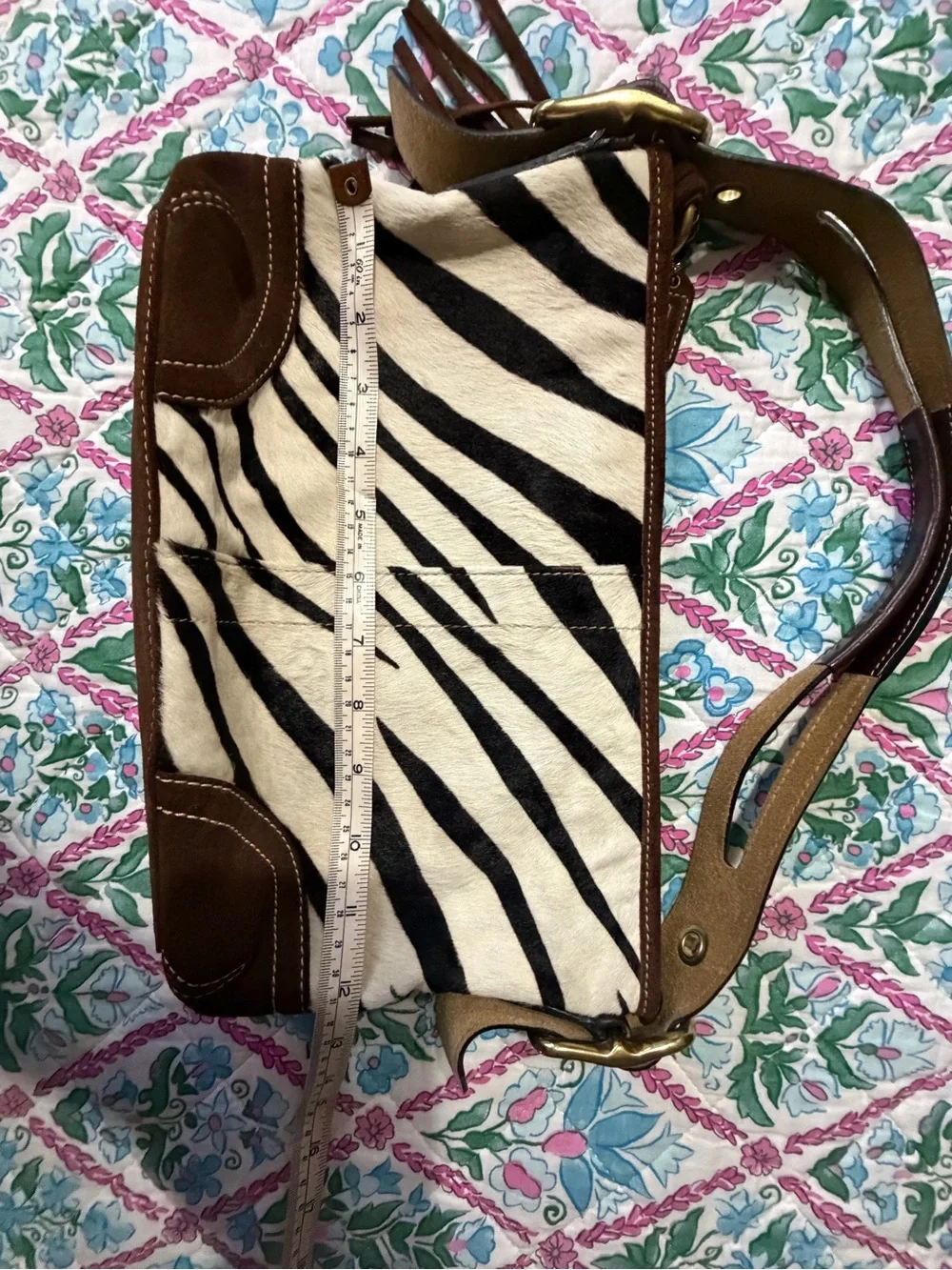 Coach Zebra Hair-On-Hide Shoulder Bag with Brown Suede Trim